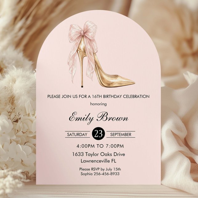 Invitación Couquette Blush Ribbon Bow Fashion Heel Birthday (Subido por el creador)