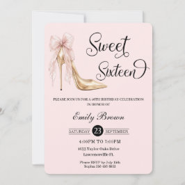 Invitación Couquette Blush Ribbon Bow Fashion Heel Sweet 16