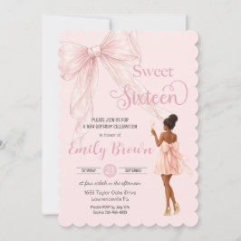 Invitación Couquette Rubor Lazo Cumpleañera Fashionista Dulce