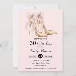 Invitación Couquette Rubor Lazo Tacón Cumpleaños 30