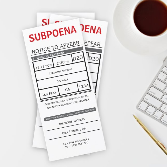 Invitación Court Subpoena Notice To Appear Novelty Wedding (Subido por el creador)