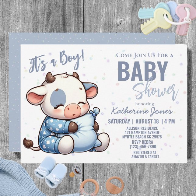 Invitación Cow Baby Shower Dusty Blue Boy Farm (Subido por el creador)