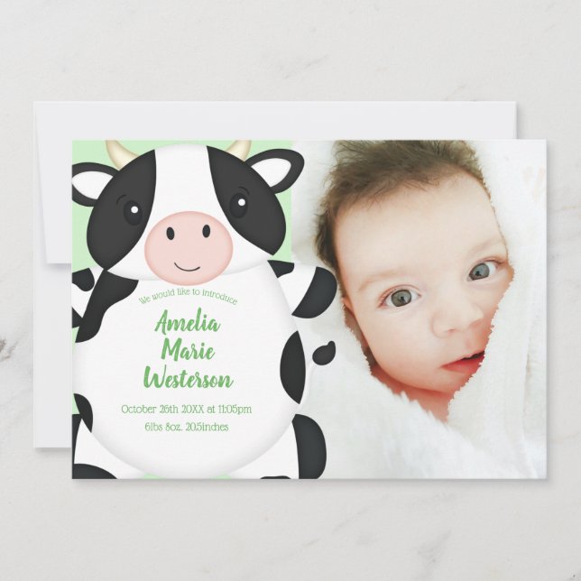 Invitación Cow Baby Shower Green (Anverso)