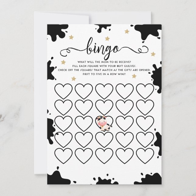 Invitación Cow Bingo Baby Shower Game Card (Anverso)