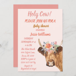 Invitación Cow Cow Boho Country Baby Girl Western Floral In