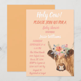 Invitación Cow Cow Boho Country Baby Girl Western Floral In