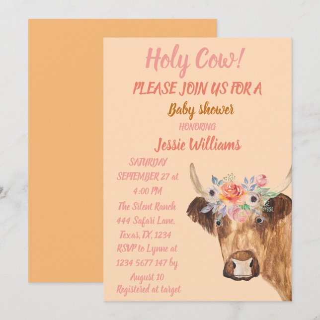 Invitación Cow Cow Boho Country Baby Western Floral (Anverso / Reverso)