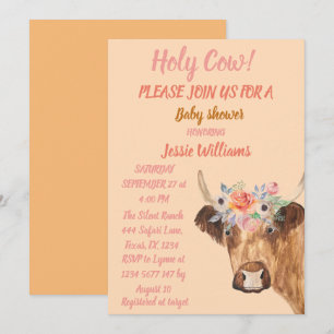 Invitación Cow Cow Boho Country Baby Western Floral