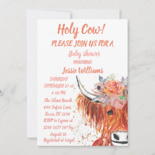 Invitación Cow Cow Boho Country Baby Western Floral
