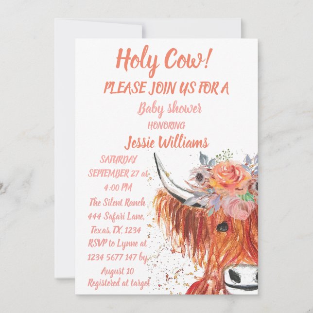 Invitación Cow Cow Boho Country Baby Western Floral (Anverso)
