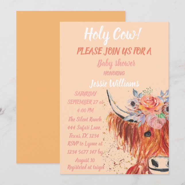 Invitación Cow Cow Boho Country Baby Western Floral (Anverso / Reverso)