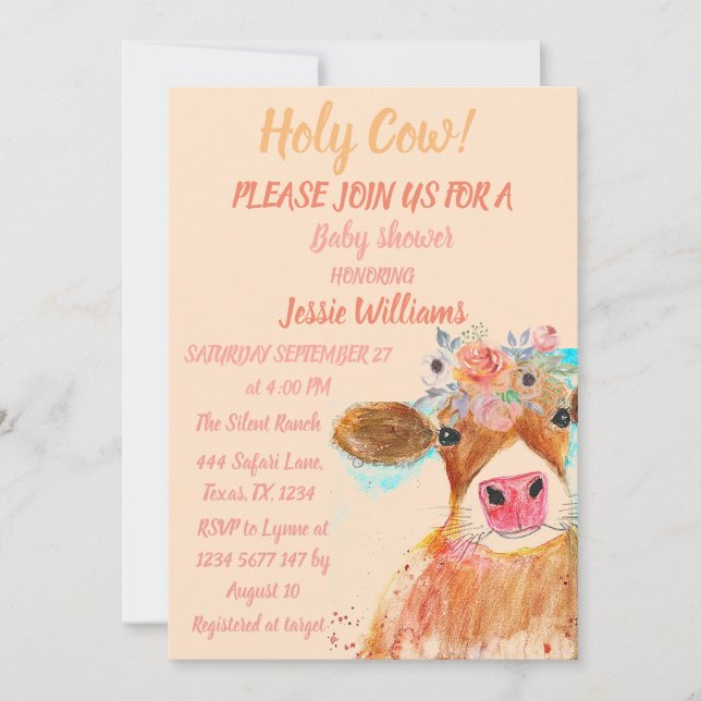 Invitación Cow Cow Boho Country Baby Western Floral (Anverso)