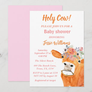 Invitación Cow Cow Boho Country Baby Western Floral