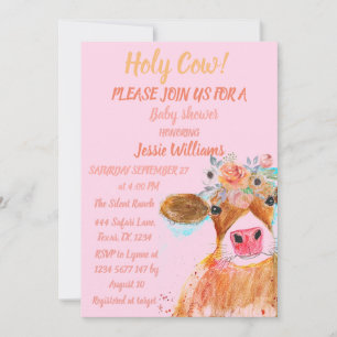 Invitación Cow Cow Boho Country Baby Western Floral Inv