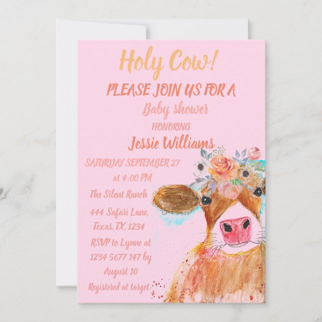 Invitación Cow Cow Boho Country Baby Western Floral Inv (Anverso)