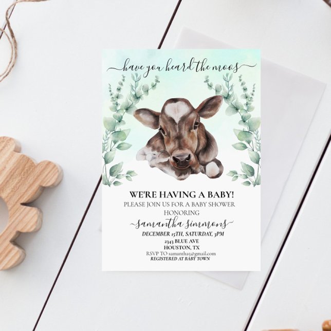Invitación Cow Cow Calf Baby Shower Eucalyptus (Subido por el creador)