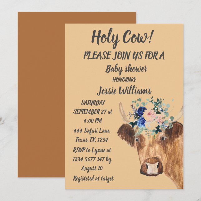 Invitación Cow Cow Farm Country Baby Boy Western Floral (Anverso / Reverso)