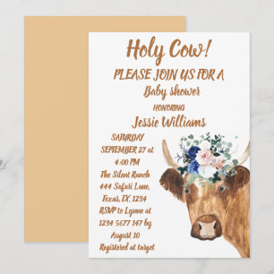 Invitación Cow Cow Farm Country Baby Boy Western Floral Boho