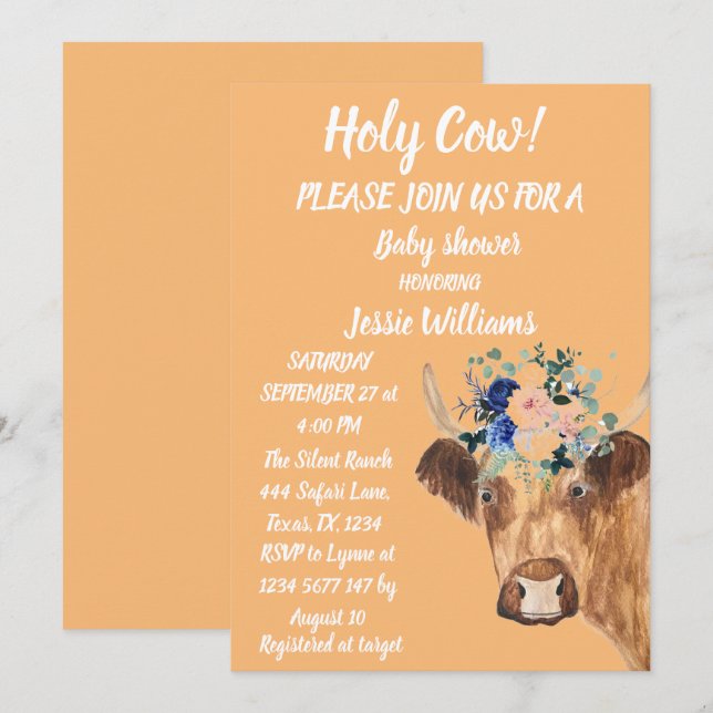 Invitación Cow Cow Farm Country Baby Boy Western Floral Invi (Anverso / Reverso)