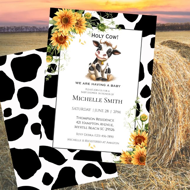 Invitación Cow Cow Sunflower Baby Shower Farm Animal (Subido por el creador)