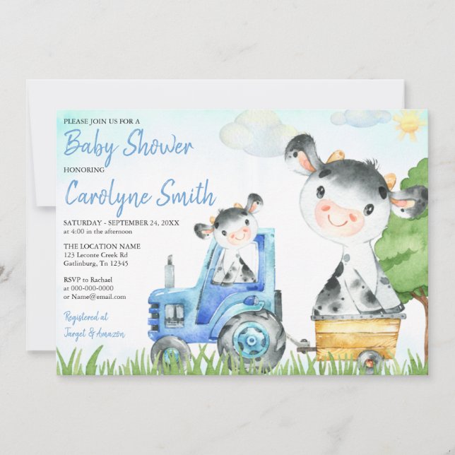 Invitación Cow Farm Baby Shower Invitation Boy (Anverso)