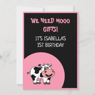 Invitación Cow Funny Farm Animal Theme Chica Primer Cumpleaño