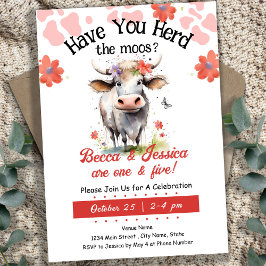 Invitación Cow Herd moos Cumpleaños Doble