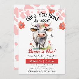 Invitación Cow Herd moos Primer Chica de cumpleaños