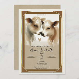 Invitación Cow Love Brown Cream Country Engagement Party