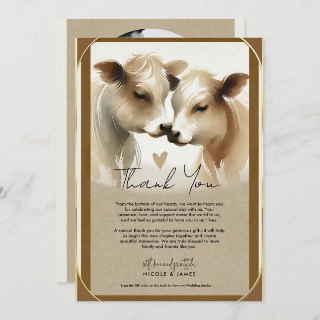 Invitación Cow Love Brown Cream Country Wedding Gracias (Anverso / Reverso)