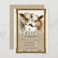 Cow Love Brown Cream Country Wedding RSVP