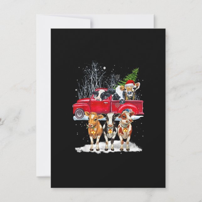 Invitación Cow Montando Camión Rojo Merry Christmas Farm Aves (Anverso)