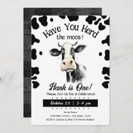 Invitación Cow Moos primera acuarela de cumpleaños