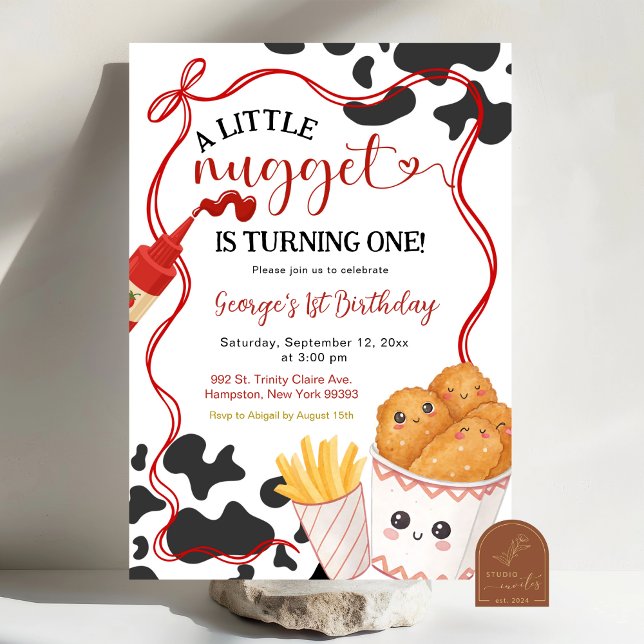 Invitación Cow Pattern Nugget Fast Food First Birthday (Subido por el creador)