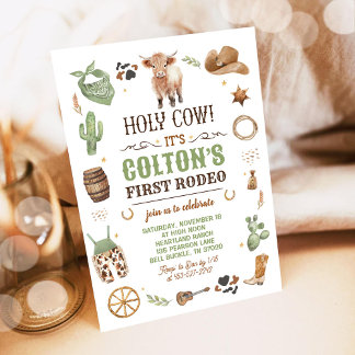 Invitación Cowboy 1ᵉʳ fiesta de cumpleaños del tema de las va