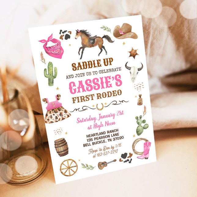 Invitación Cowboy 1.ᵉʳ Rodeo Pink Wild Theme Birthday (Subido por el creador)