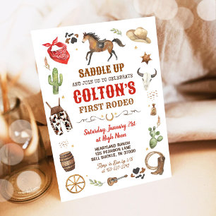 Invitación Cowboy 1.ᵉʳ Rodeo Rojo Wild Tema del Oeste Cumplea