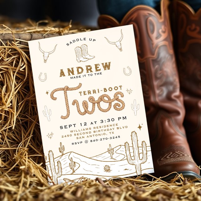 Invitación Cowboy 2nd Birthday Party Terri-Boot Twos Western (Subido por el creador)