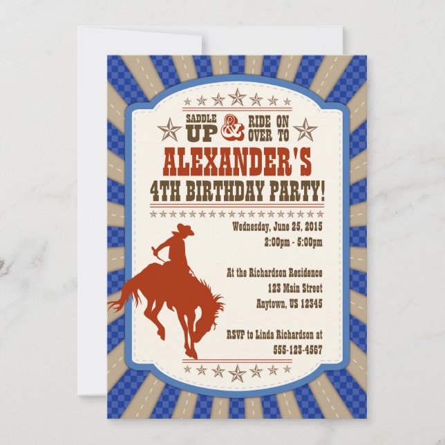 Invitación Cowboy 4 Birthday Party Invitation (Anverso)