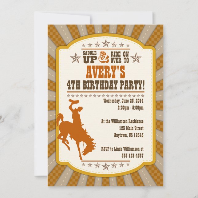 Invitación Cowboy 4 Birthday Party Invitation (Anverso)