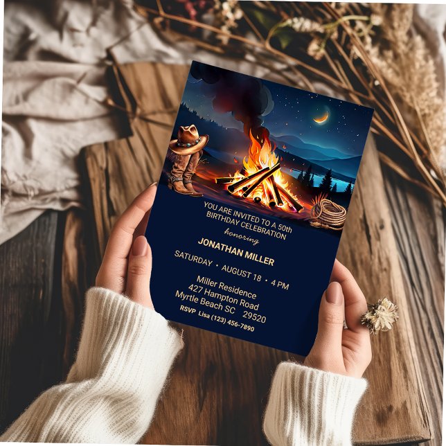 Invitación Cowboy 50.º Fiesta de la hoguera de cumpleaños (Subido por el creador)