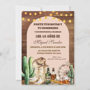 Invitación Cowboy Adulto español de whisky de madera rústica