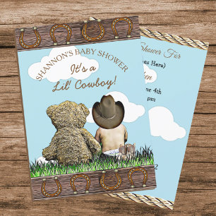 Invitación Cowboy Baby and Teddy Bear Baby Shower
