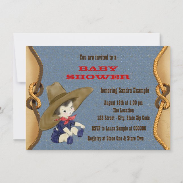 Invitación Cowboy Baby Shower (Reverso)
