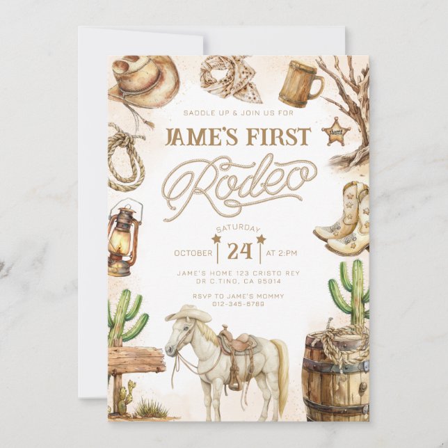 Invitación Cowboy Baby Shower (Anverso)