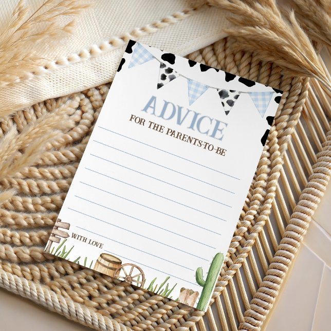 Invitación Cowboy Baby Shower Advice Card (Subido por el creador)