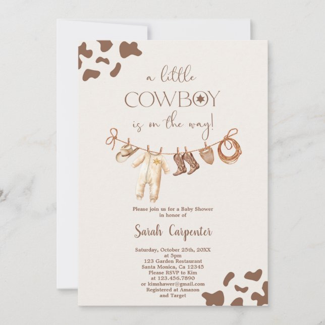 Invitación Cowboy Baby Shower Boy (Anverso)