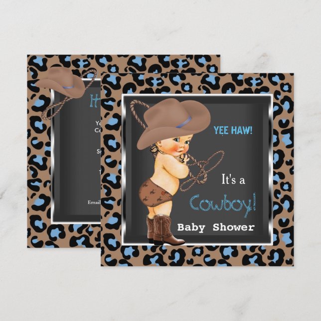 Invitación Cowboy Baby Shower Boy Blue Brown (Anverso / Reverso)