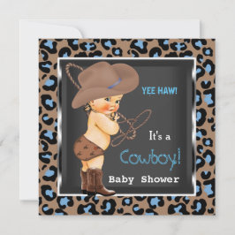 Invitación Cowboy Baby Shower Boy Blue Brown
