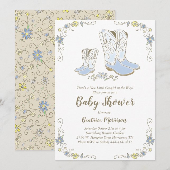 Invitación Cowboy Baby Shower Country Western Blue Boy (Anverso / Reverso)